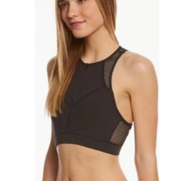 Betsey Johnson Performance Women's Black Zip Front Mesh Yoga Sports Bra Large - Picture 2 of 15